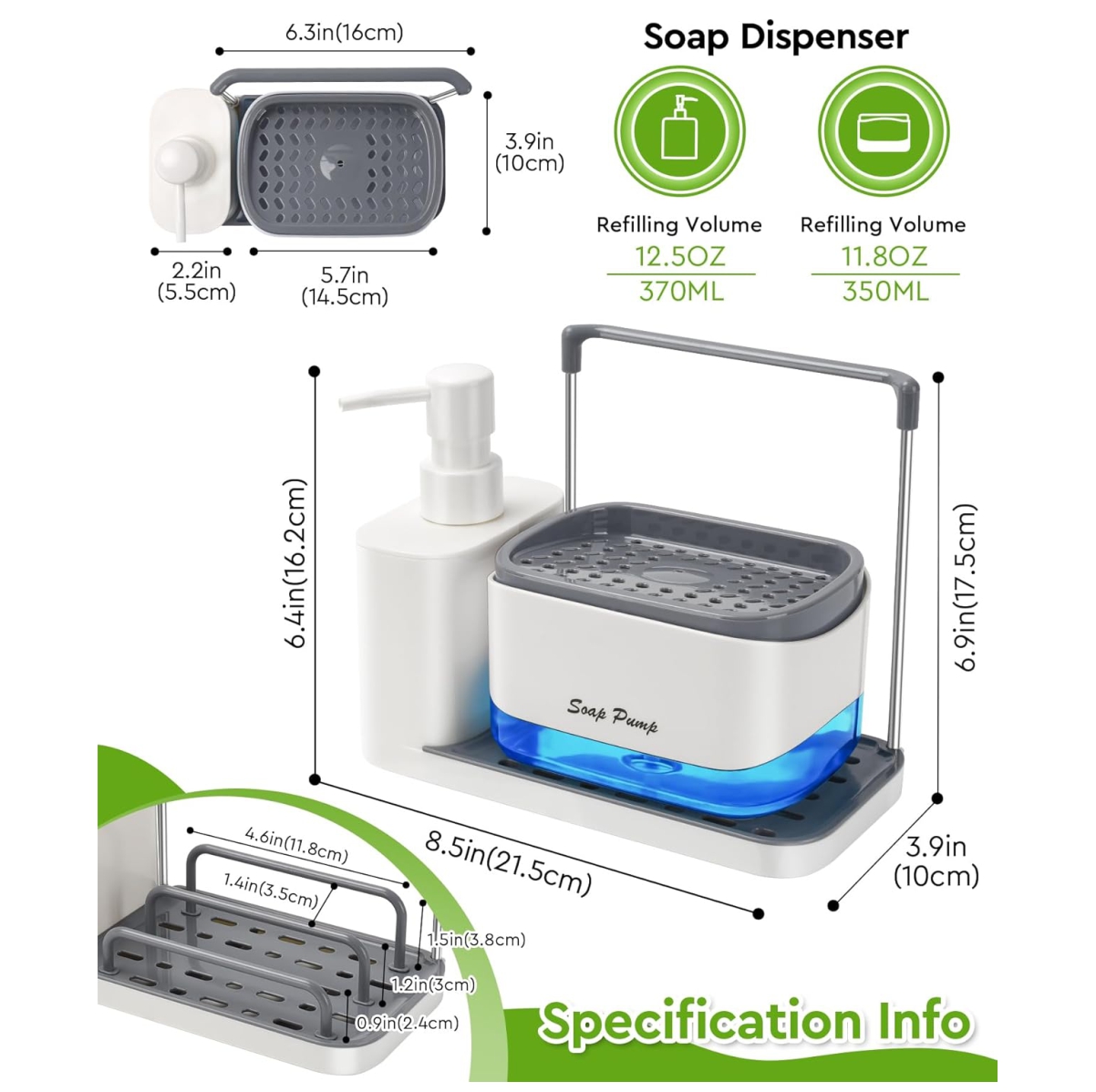 Dispensador Dual Jabon y Bandeja Cocina